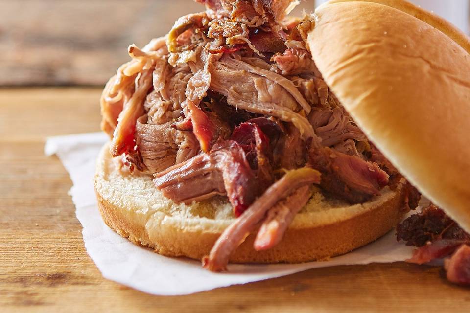 Pappy’s Smokehouse signature dishes Pulled Pork Sandwich, Pulled Pork Platter, Beef Brisket, Burnt Ends.